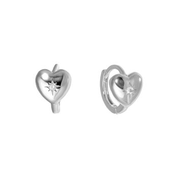 Sterling Silver Starburst Cz Heart Huggie Hoop Earrings, 5 of 6