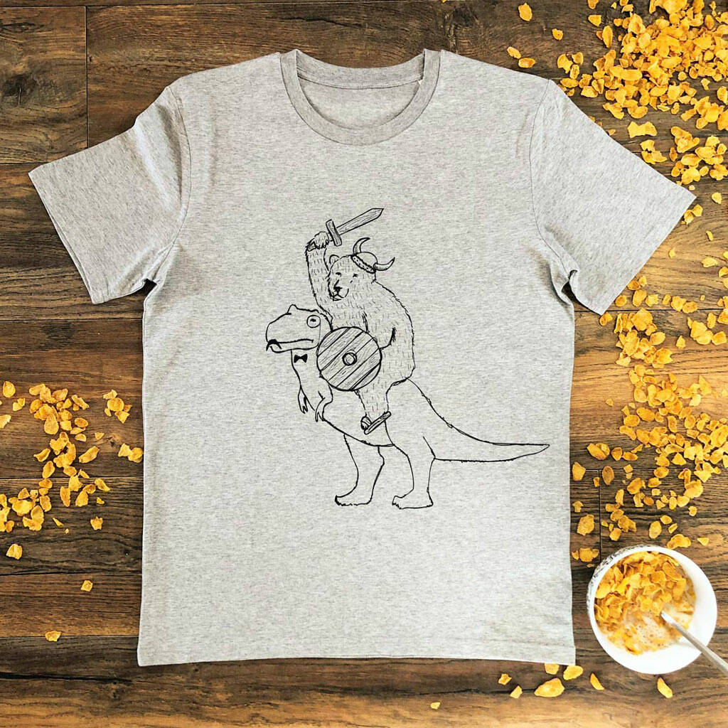 Bear Riding Dinosaur Men's Organic T Shirt, 1 of 6