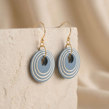 Blue And Cream Geometric Circular Earrings • Gold Plated Sterling Silver Hooks, 3 of 10