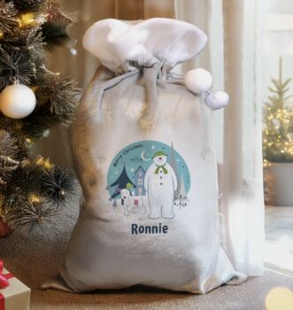 Personalised The Snowman And The Snowdog Pom Pom Sack, 4 of 4
