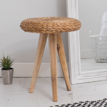 Small Wooden Stool With Wicker Seat, 2 of 6