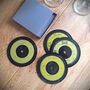 Four Record Vinyl Coasters By Colour, Red, Blue, Green, Black, Mauve, Pink, Gold, Silver, White, Yellow, thumbnail 8 of 12