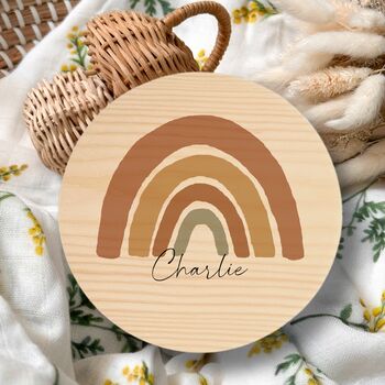 Personalised Earthy Rainbow Name Plaque | Wooden Nursery Name Sign, 4 of 10