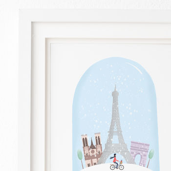 Personalised Paris Snow Globe Print, 4 of 5