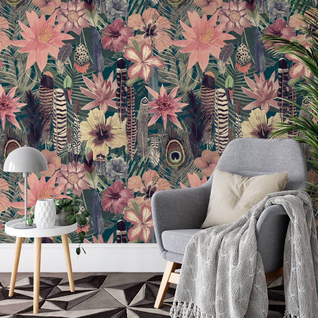 Feathers And Flowers Wallpaper By Bonnie and Bold Interiors ...