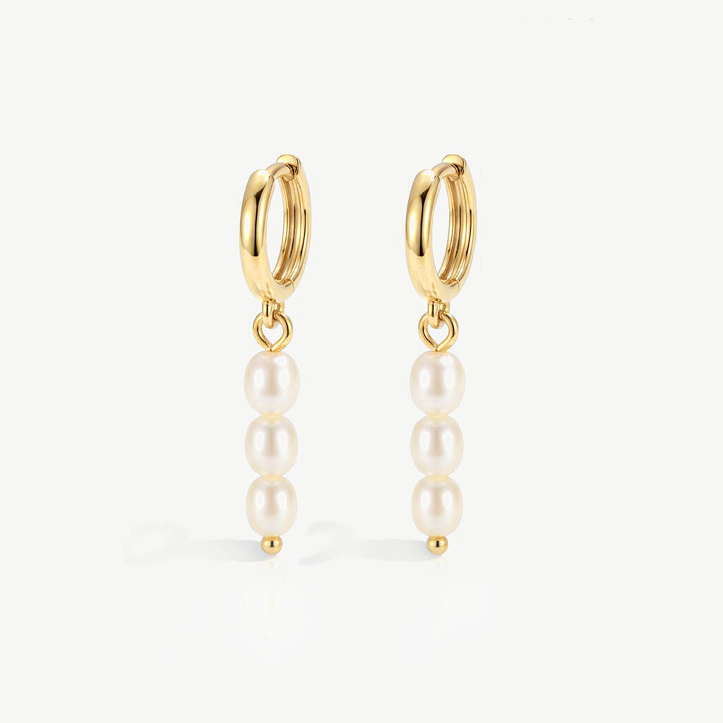 Women's Pearl Dangle Hoop Earrings In 18k Gold, 1 of 4