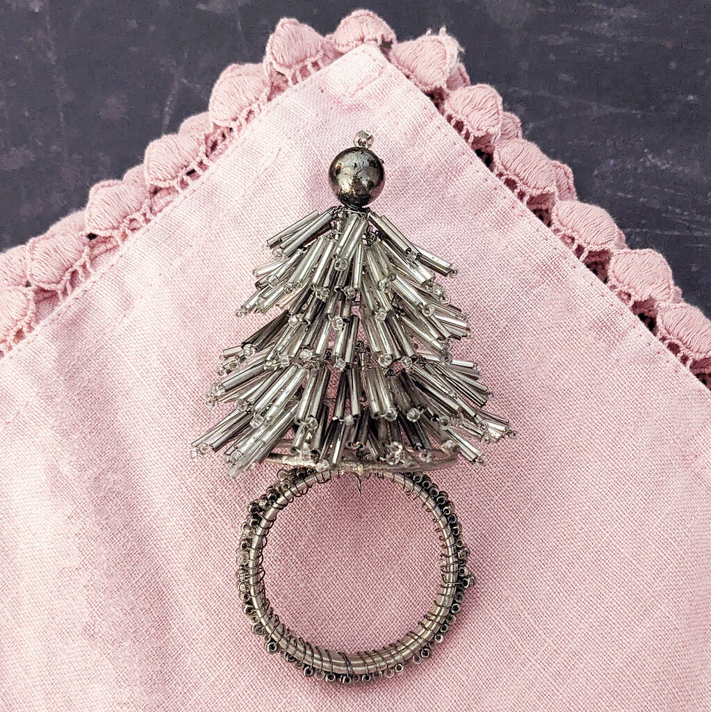 Set of Four Silver Christmas Tree Napkin Rings | Christmas Table