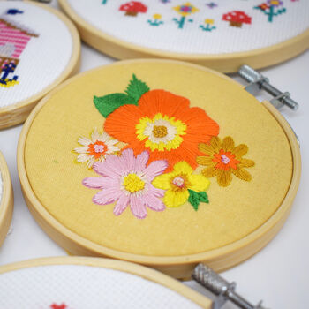 'Seventies Floral' Mini Embroidery Craft Kit, 2 of 3
