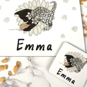 Personalised Kitten Placemat And Coaster Set, 3 of 3