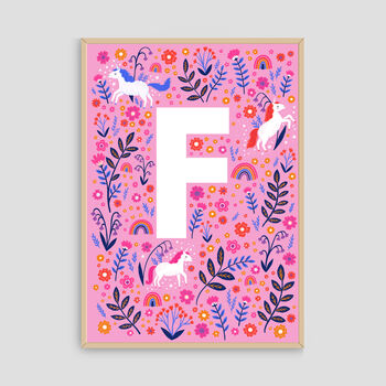 Personalised Unicorn Name Print, Girls A Z Alphabet Art, 5 of 12