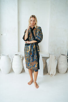 Royal Blue Batik Oriental Kimono Robe, 5 of 6