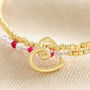 Pink Agate Beaded Scribble Heart Charm Bracelet In Gold, thumbnail 2 of 3