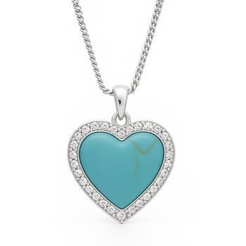 Personalised Sterling Silver Turquoise Heart Pendant Necklace With Cz Halo, 3 of 8