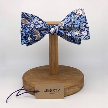 Liberty Self Tie Bow Tie In Navy Blue Strawberry Thief, 3 of 3