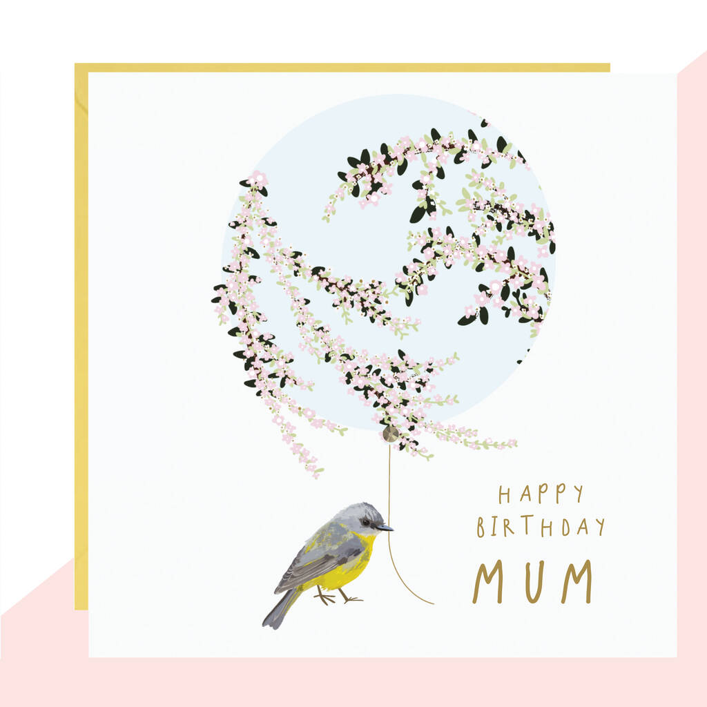'Happy Birthday Mum' Bird And Balloon
