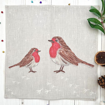 Christmas Robins Linen Napkin Sets, 2 of 4