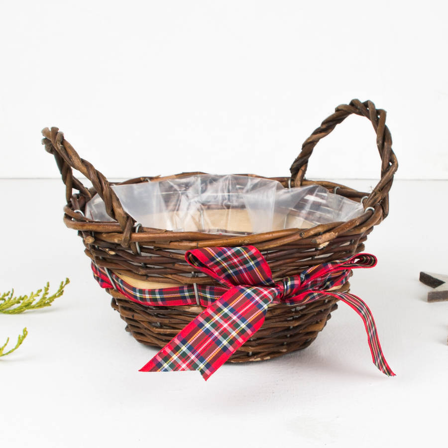 rattan hamper basket with tartan ribbon by dibor | notonthehighstreet.com