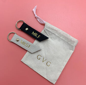 Personalised Leather Mr And Mrs Key Ring Set, 3 of 4