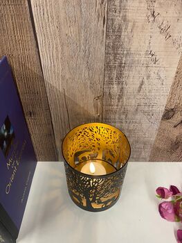 Stag Pillar Candle Holder 20cm Black And Gold Metal Gift, 9 of 11