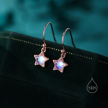 Moonstone Star Dangle Stud Earrings In Sterling Silver, 7 of 11
