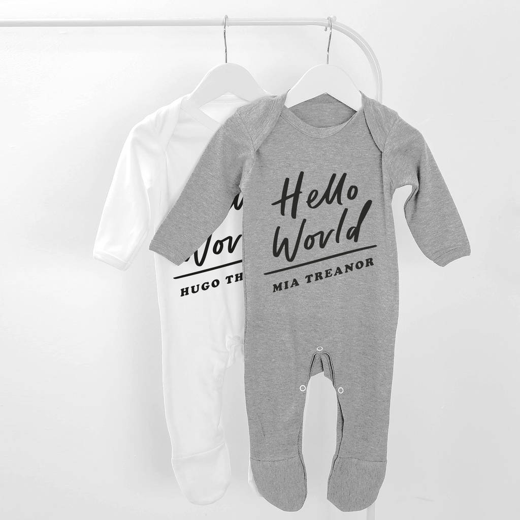 hello world personalised baby grow