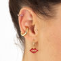 Bezel Huggie Hoop Earrings With Ruby Pink Stones, thumbnail 4 of 5