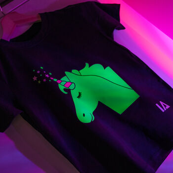Kids Unicorn Interactive Glow In The Dark T Shirt, 3 of 6