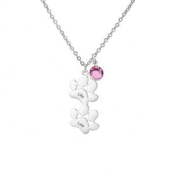 Personalised Engraved Name Dog Paws Print Necklace Birthstone, 2 of 9
