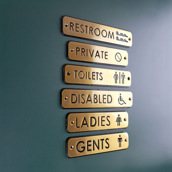 G Decor Premium Lacquered Satin Brass Door Sign Collection Engraved Symbols For Indoor Or Outdoor Display, 2 of 9