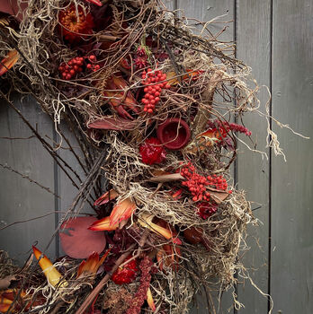 Dried Flower Wreath In Burgundy Red, 2 of 7