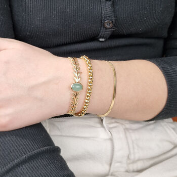 18ct Gold Plated Green Aventurine Leaf Bangle, 2 of 6