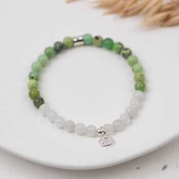 Cancer Birthstone Bracelet With Gemstones And Sterling Silver Zodiac Charm, 3 of 4