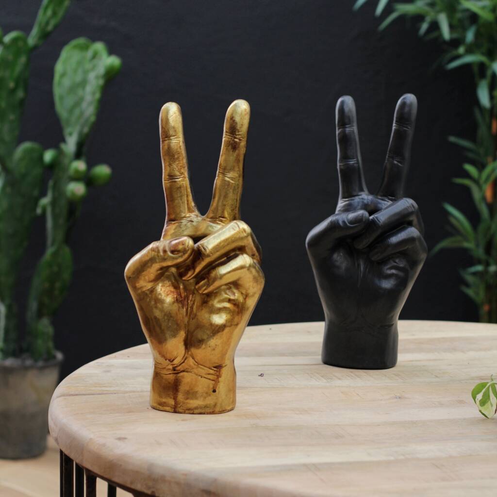 'Peace' Hand Vases In Black And Gold, 1 of 3