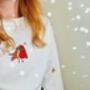 Rufus The Christmas Robin Embroidered Jumper, thumbnail 2 of 7