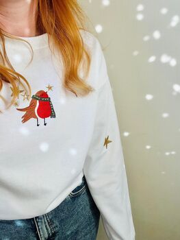 Rufus The Christmas Robin Embroidered Jumper, 2 of 7