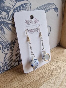 Tea Set Ceramic Silver Plated Drop Earrings, 7 of 7