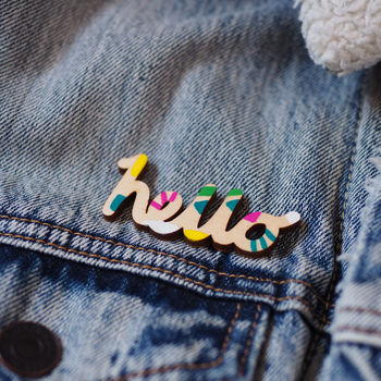 Hand Painted Wooden Hello Brooch, 8 of 8
