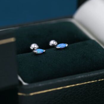 Sterling Silver Blue Opal Marquise Earrings, 7 of 11