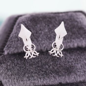 Squid Stud Earrings In Sterling Silver, 4 of 12