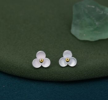 Three Petal Flower Stud Earrings In Sterling Silver, 7 of 11