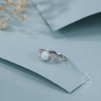 White Opal Olive Leaf Ring In Sterling Silver, 6 of 12