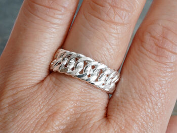 Curb Chain Ring In Sterling Silver, 7mm Wide UK Size L, 3 of 3
