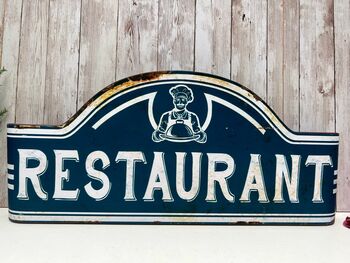 46cm French Blue Metal Restaurant Sign For Kitchen Decor Gift, 7 of 8