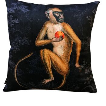 Mr Monkey With Pomegranate Velvet Cushion, 2 of 4