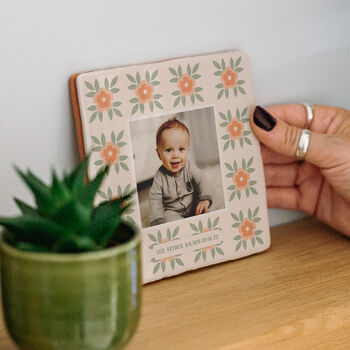 Personalised Birth Flower Ceramic Tile With Photo, 2 of 12