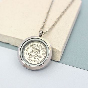 Dates 1928 To 1967 Sixpence Glass Locket Necklace, 10 of 12