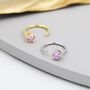 Pink Cz Dot Huggie Hoop Earrings In Sterling Silver, thumbnail 1 of 9
