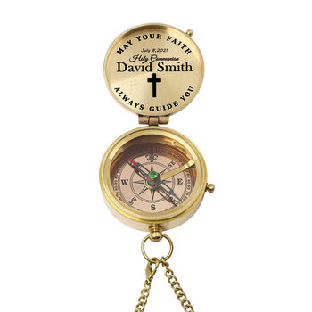 Engraved Baptism Brass Compass With Wooden Gift Box, 4 of 12
