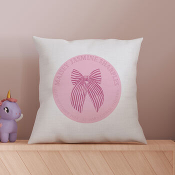 'Ribbon Bow' New Baby Girl / Christening Cushion, 2 of 2