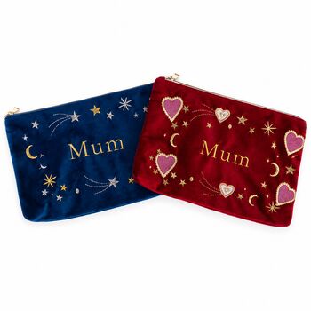Personalised Mum Embroidered Velvet Mum Make Up Bag Accessories Pouch, 3 of 4